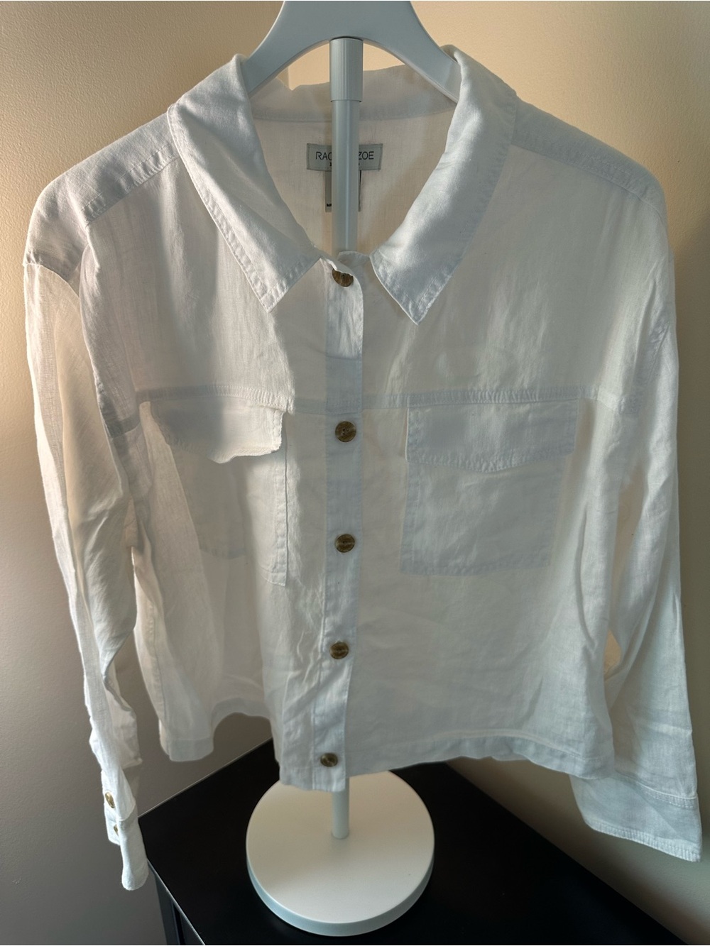 Rachel Zoe White Linen Button-Down Shirt or Lightweight Jacket Sz XL NWOT